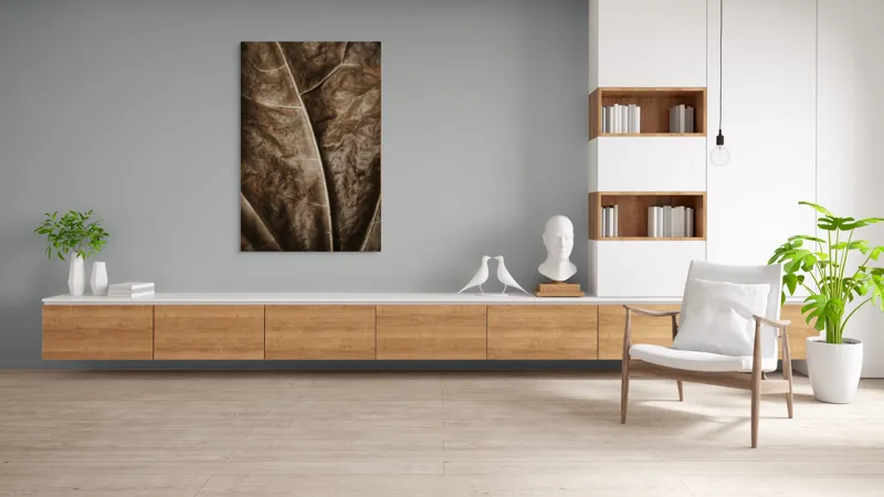 Tablou Canvas, "Textura enigmatică a frunzei uscate", Veins, Texture, Brown, Leaf, Pattern, Nature, Organic, Detail, Surface, Natural, 100 x 150 cm – poza 8