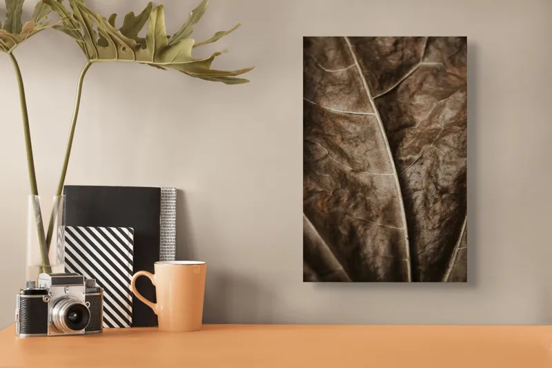 Tablou Canvas, "Textura enigmatică a frunzei uscate", Veins, Texture, Brown, Leaf, Pattern, Nature, Organic, Detail, Surface, Natural, 26 x 39 cm – poza 3