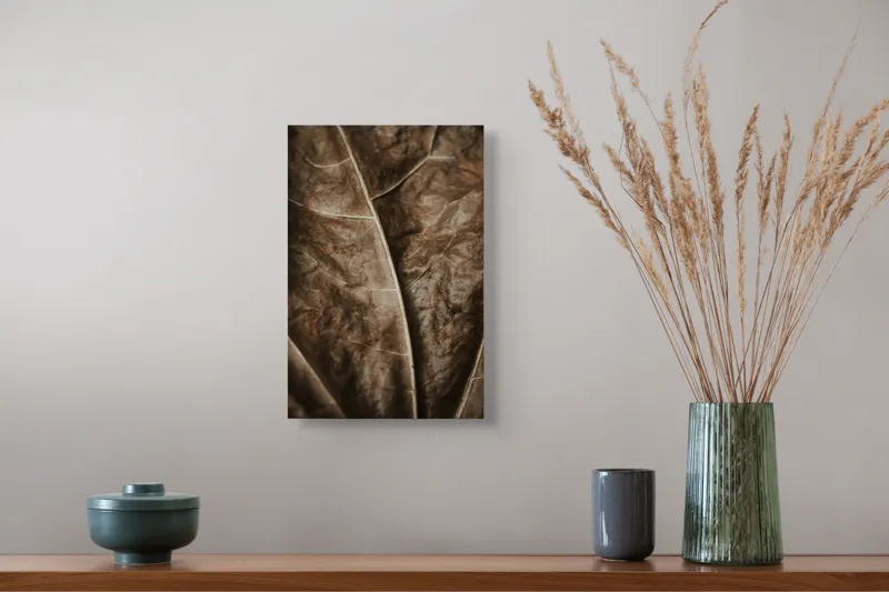 Tablou Canvas, "Textura enigmatică a frunzei uscate", Veins, Texture, Brown, Leaf, Pattern, Nature, Organic, Detail, Surface, Natural, 26 x 39 cm – poza 5