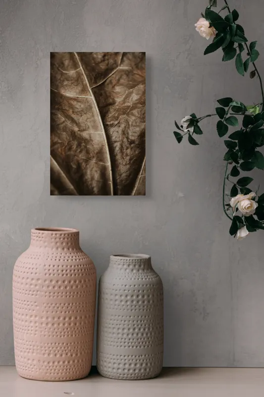 Tablou Canvas, "Textura enigmatică a frunzei uscate", Veins, Texture, Brown, Leaf, Pattern, Nature, Organic, Detail, Surface, Natural, 26 x 39 cm – poza 6