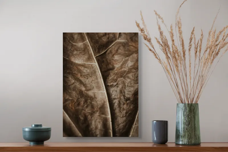 Tablou Canvas, "Textura enigmatică a frunzei uscate", Veins, Texture, Brown, Leaf, Pattern, Nature, Organic, Detail, Surface, Natural, 39 x 54 cm – poza 3