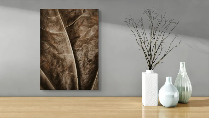 Tablou Canvas, "Textura enigmatică a frunzei uscate", Veins, Texture, Brown, Leaf, Pattern, Nature, Organic, Detail, Surface, Natural, 39 x 54 cm – poza 4