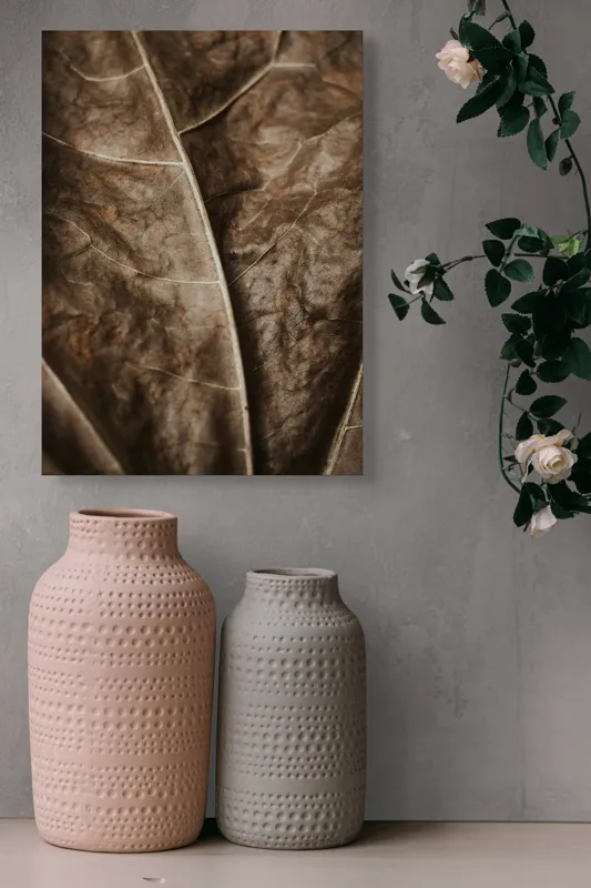 Tablou Canvas, "Textura enigmatică a frunzei uscate", Veins, Texture, Brown, Leaf, Pattern, Nature, Organic, Detail, Surface, Natural, 39 x 54 cm – poza 6