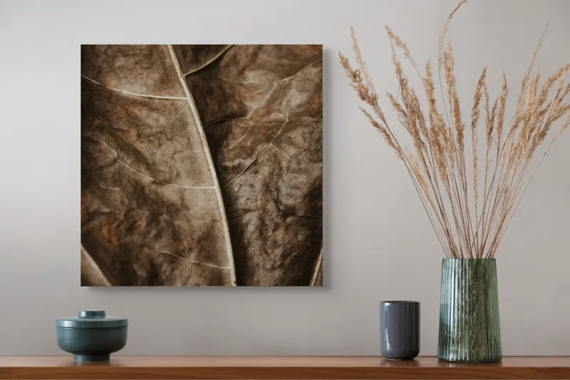 Tablou Canvas, "Textura enigmatică a frunzei uscate", Veins, Texture, Brown, Leaf, Pattern, Nature, Organic, Detail, Surface, Natural, 50 x 50 cm – poza 4