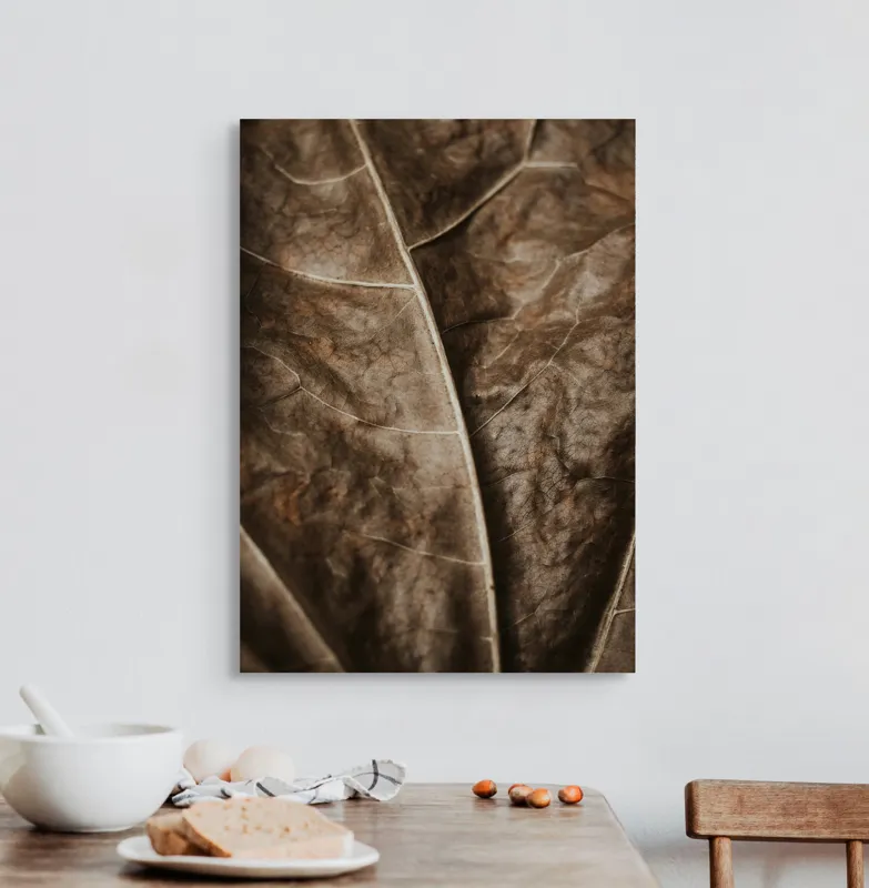 Tablou Canvas, "Textura enigmatică a frunzei uscate", Veins, Texture, Brown, Leaf, Pattern, Nature, Organic, Detail, Surface, Natural, 50 x 70 cm – poza 3