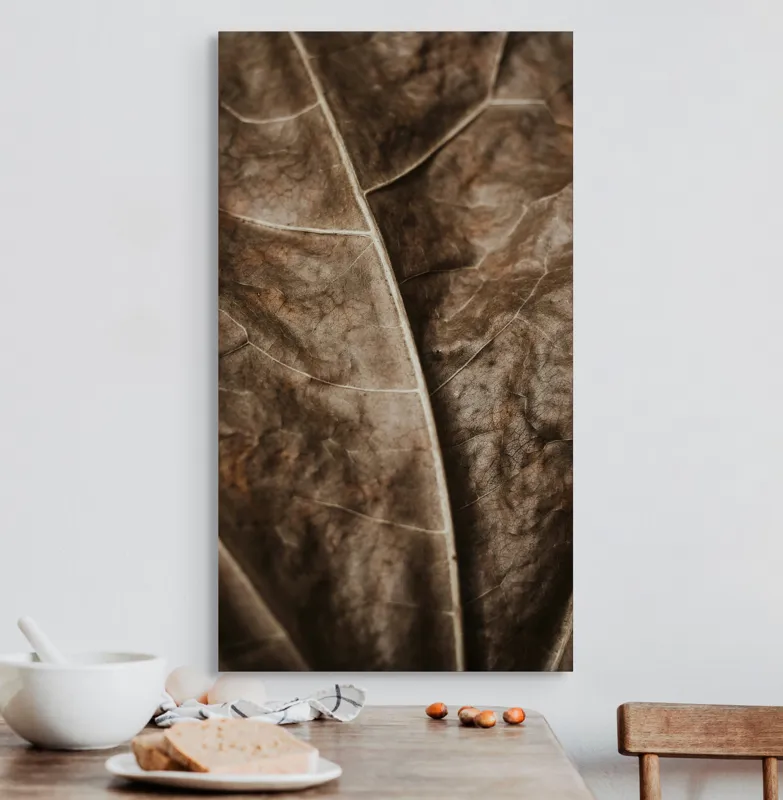 Tablou Canvas, "Textura enigmatică a frunzei uscate", Veins, Texture, Brown, Leaf, Pattern, Nature, Organic, Detail, Surface, Natural, 50 x 90 cm – poza 3