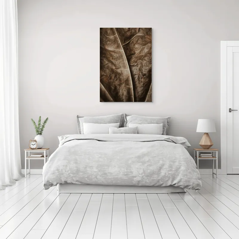 Tablou Canvas, "Textura enigmatică a frunzei uscate", Veins, Texture, Brown, Leaf, Pattern, Nature, Organic, Detail, Surface, Natural, 70 x 100 cm – poza 3