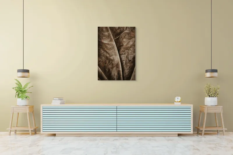 Tablou Canvas, "Textura enigmatică a frunzei uscate", Veins, Texture, Brown, Leaf, Pattern, Nature, Organic, Detail, Surface, Natural, 70 x 100 cm – poza 5
