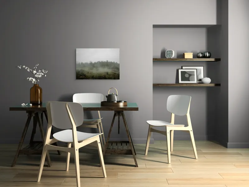 Tablou Canvas, "Câmpie învăluită în ceață dimineața", Ceață, Pajiște, Copaci, Tăcere, Melancolie, Natură, Răcoare, Verdeață, Mister, Liniște, 70 x 50 cm – poza 5