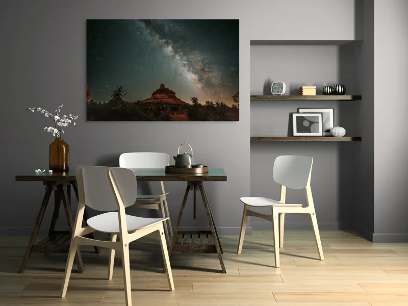Tablou Canvas, "Rugăciune sub cerul înstelat", Stele, Cer, Peisaj, Noapte, Roci, Cale Lactee, Natura, Pădure, Lumină, Cosmos, 150 x 100 cm – poza 5