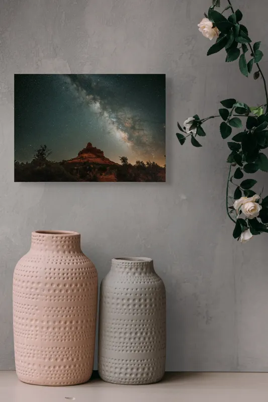 Tablou Canvas, "Rugăciune sub cerul înstelat", Stele, Cer, Peisaj, Noapte, Roci, Cale Lactee, Natura, Pădure, Lumină, Cosmos, 54 x 39 cm – poza 8