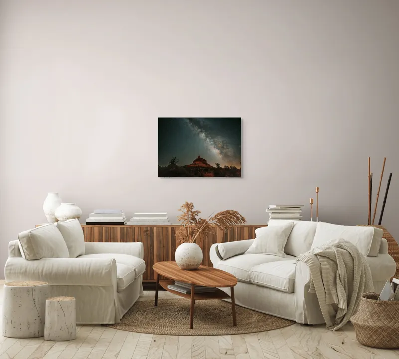 Tablou Canvas, "Rugăciune sub cerul înstelat", Stele, Cer, Peisaj, Noapte, Roci, Cale Lactee, Natura, Pădure, Lumină, Cosmos, 70 x 50 cm – poza 6