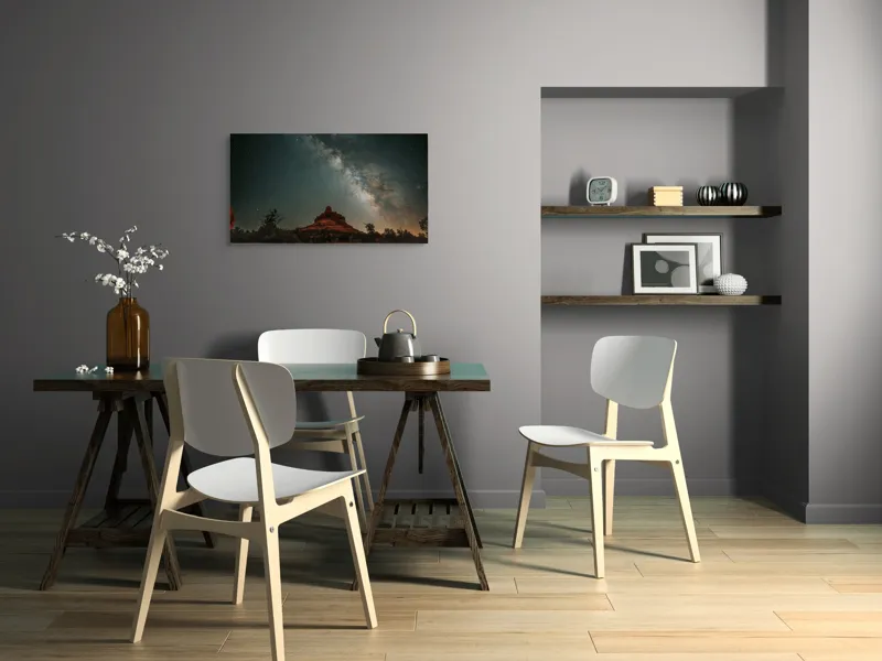 Tablou Canvas, "Rugăciune sub cerul înstelat", Stele, Cer, Peisaj, Noapte, Roci, Cale Lactee, Natura, Pădure, Lumină, Cosmos, 90 x 50 cm – poza 3