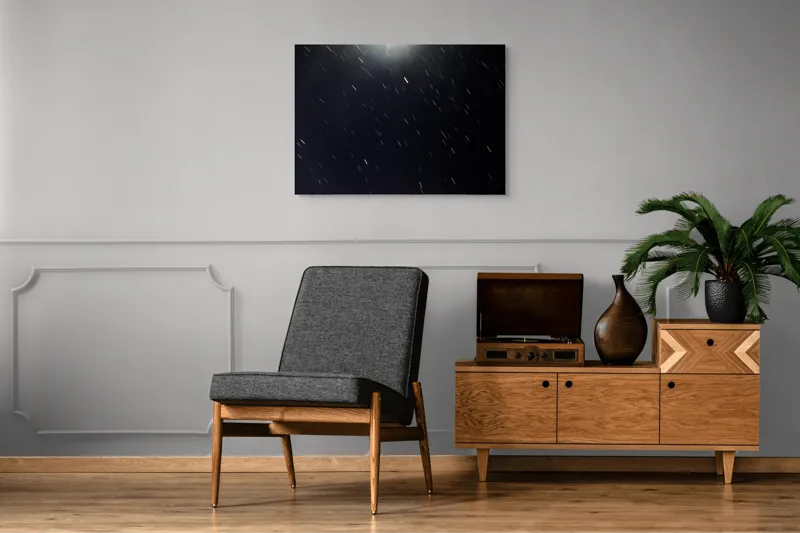 Tablou Canvas, "Stele dansând pe cerul nopții", Stele, Noapte, Mișcare, Cer, Spațiu, Lumină, Mister, Eternitate, Univers, Întuneric, 100 x 70 cm – poza 8