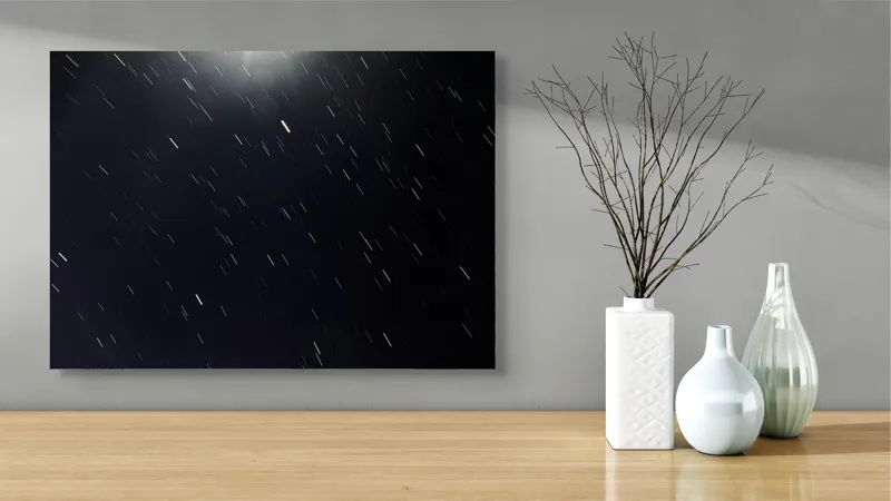 Tablou Canvas, "Stele dansând pe cerul nopții", Stele, Noapte, Mișcare, Cer, Spațiu, Lumină, Mister, Eternitate, Univers, Întuneric, 70 x 50 cm – poza 3
