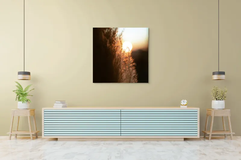 Tablou Canvas, "Splendoarea apusului printre ierburi aurii", Apus, Pampoane, Lumina, Blândețe, Natură, 100 x 100 cm – poza 5
