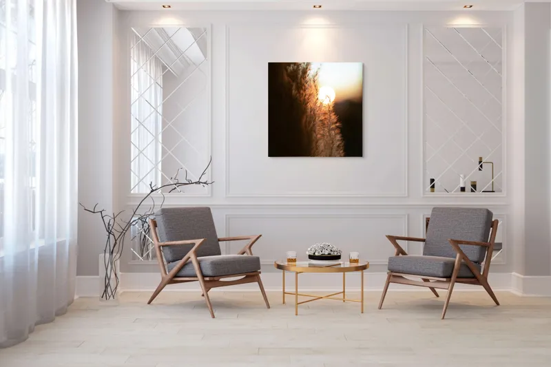 Tablou Canvas, "Splendoarea apusului printre ierburi aurii", Apus, Pampoane, Lumina, Blândețe, Natură, 100 x 100 cm – poza 7