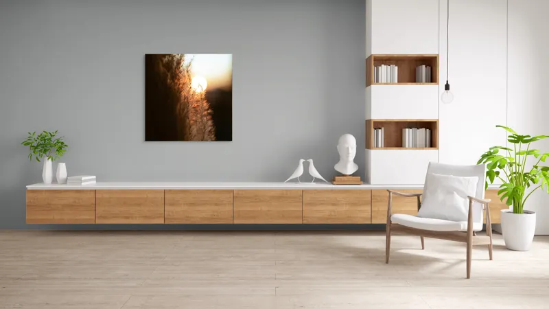 Tablou Canvas, "Splendoarea apusului printre ierburi aurii", Apus, Pampoane, Lumina, Blândețe, Natură, 100 x 100 cm – poza 8