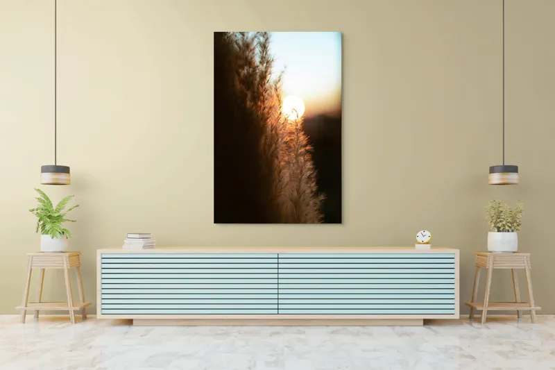 Tablou Canvas, "Splendoarea apusului printre ierburi aurii", Apus, Pampoane, Lumina, Blândețe, Natură, 100 x 150 cm – poza 4