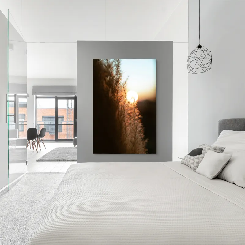 Tablou Canvas, "Splendoarea apusului printre ierburi aurii", Apus, Pampoane, Lumina, Blândețe, Natură, 100 x 150 cm – poza 5