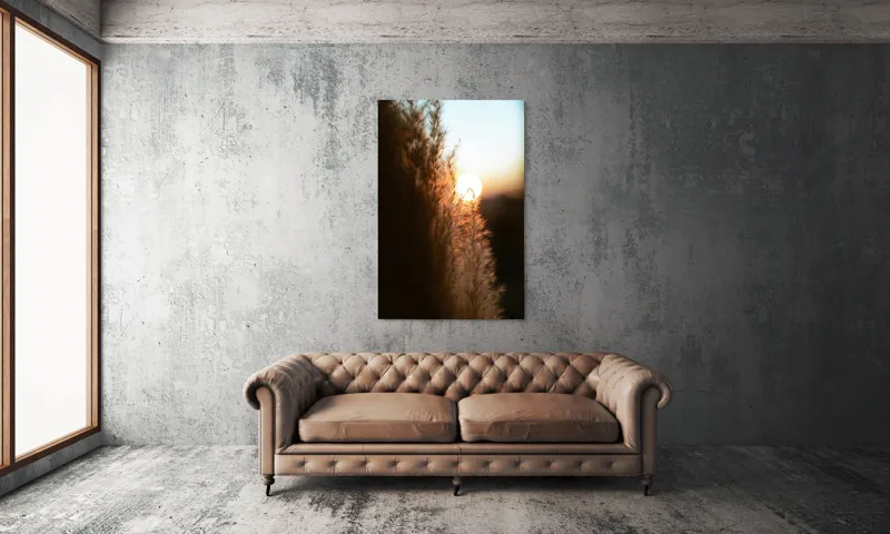 Tablou Canvas, "Splendoarea apusului printre ierburi aurii", Apus, Pampoane, Lumina, Blândețe, Natură, 100 x 150 cm – poza 6