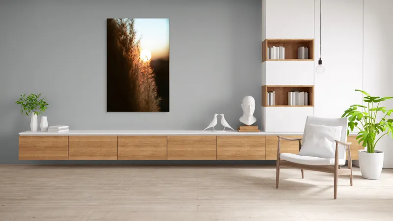 Tablou Canvas, "Splendoarea apusului printre ierburi aurii", Apus, Pampoane, Lumina, Blândețe, Natură, 100 x 150 cm – poza 8