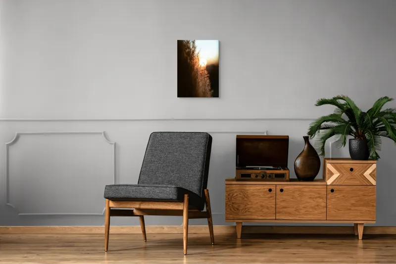 Tablou Canvas, "Splendoarea apusului printre ierburi aurii", Apus, Pampoane, Lumina, Blândețe, Natură, 39 x 54 cm – poza 8