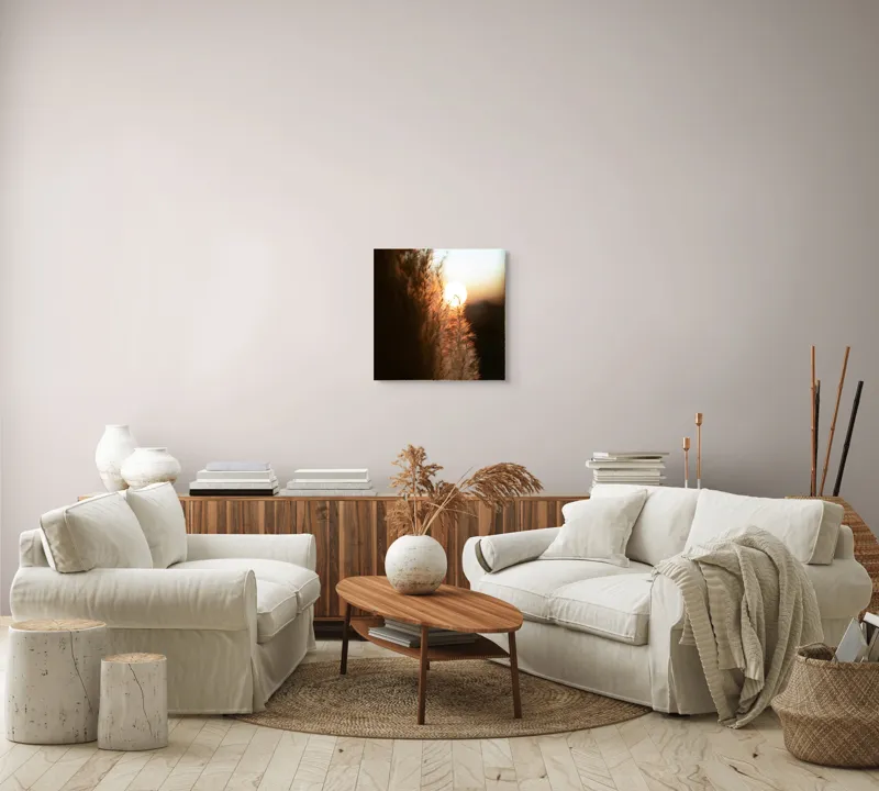 Tablou Canvas, "Splendoarea apusului printre ierburi aurii", Apus, Pampoane, Lumina, Blândețe, Natură, 50 x 50 cm – poza 7