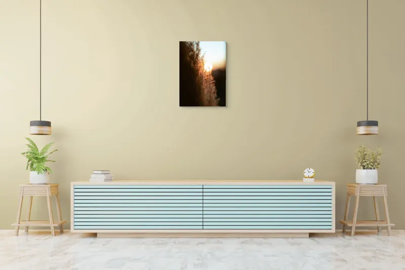 Tablou Canvas, "Splendoarea apusului printre ierburi aurii", Apus, Pampoane, Lumina, Blândețe, Natură, 50 x 70 cm – poza 6