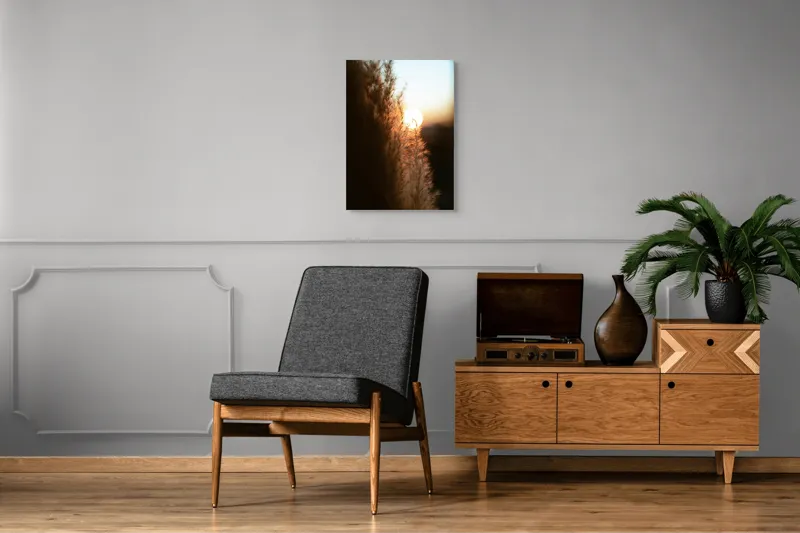 Tablou Canvas, "Splendoarea apusului printre ierburi aurii", Apus, Pampoane, Lumina, Blândețe, Natură, 50 x 70 cm – poza 8