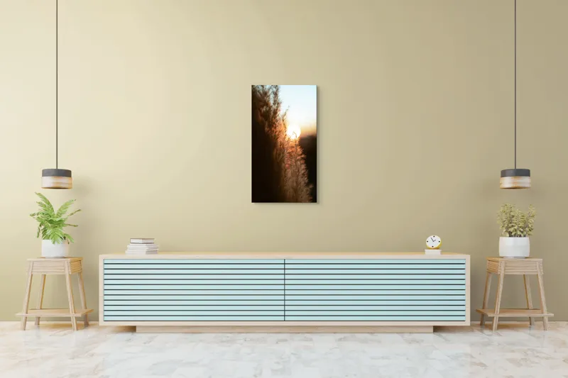Tablou Canvas, "Splendoarea apusului printre ierburi aurii", Apus, Pampoane, Lumina, Blândețe, Natură, 50 x 90 cm – poza 6