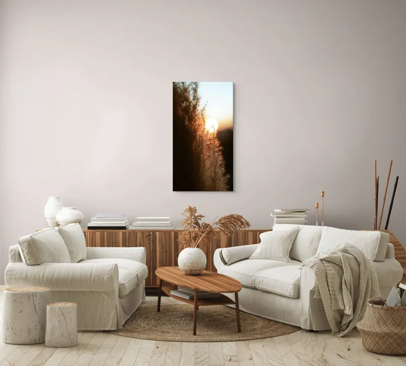 Tablou Canvas, "Splendoarea apusului printre ierburi aurii", Apus, Pampoane, Lumina, Blândețe, Natură, 50 x 90 cm – poza 7