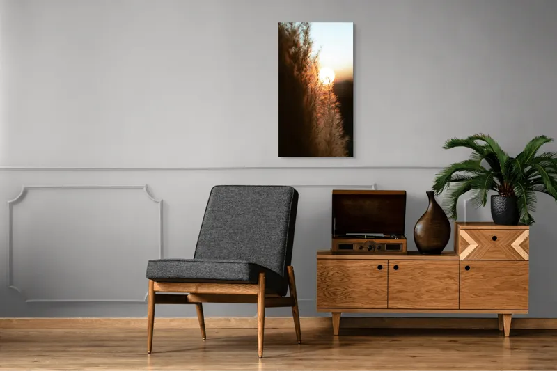 Tablou Canvas, "Splendoarea apusului printre ierburi aurii", Apus, Pampoane, Lumina, Blândețe, Natură, 50 x 90 cm – poza 8