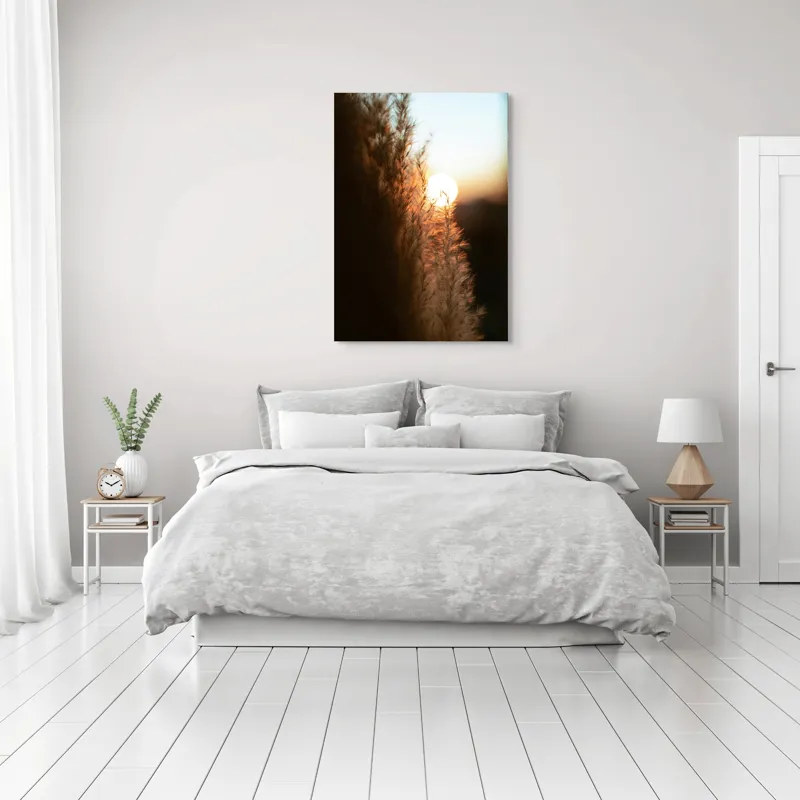 Tablou Canvas, "Splendoarea apusului printre ierburi aurii", Apus, Pampoane, Lumina, Blândețe, Natură, 70 x 100 cm – poza 3