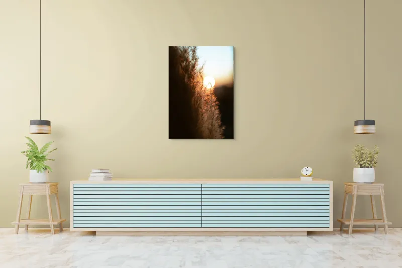 Tablou Canvas, "Splendoarea apusului printre ierburi aurii", Apus, Pampoane, Lumina, Blândețe, Natură, 70 x 100 cm – poza 5