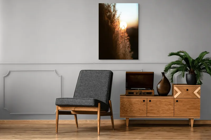 Tablou Canvas, "Splendoarea apusului printre ierburi aurii", Apus, Pampoane, Lumina, Blândețe, Natură, 70 x 100 cm – poza 6