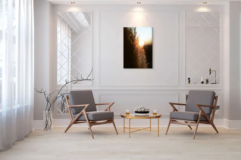 Tablou Canvas, "Splendoarea apusului printre ierburi aurii", Apus, Pampoane, Lumina, Blândețe, Natură, 70 x 100 cm – poza 8