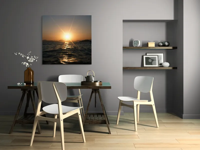 Tablou Canvas, "Apus liniștit peste oceanul îndepărtat", Soare, Apus, Ocean, Valuri, Siluetă, Lumină, Cer, Reflexii, Liniște, Peisaj, 100 x 100 cm – poza 6