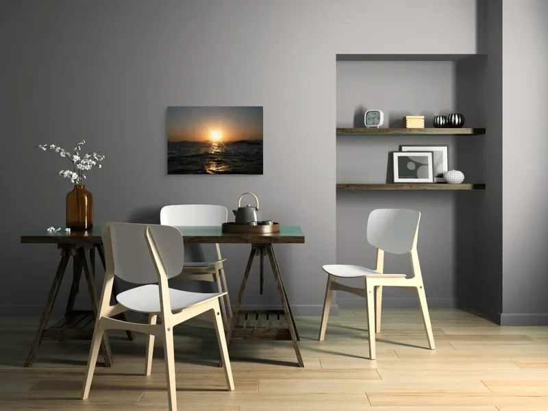 Tablou Canvas, "Apus liniștit peste oceanul îndepărtat", Soare, Apus, Ocean, Valuri, Siluetă, Lumină, Cer, Reflexii, Liniște, Peisaj, 70 x 50 cm – poza 5