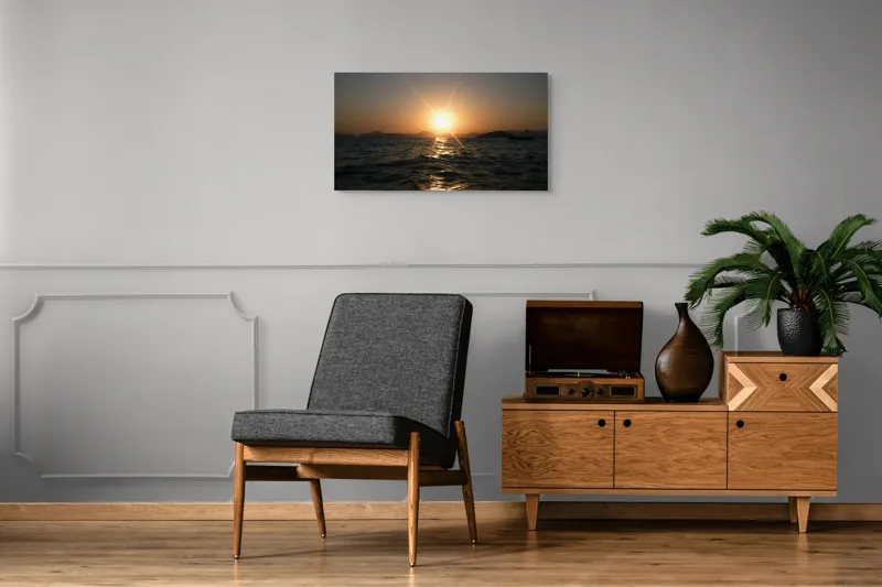 Tablou Canvas, "Apus liniștit peste oceanul îndepărtat", Soare, Apus, Ocean, Valuri, Siluetă, Lumină, Cer, Reflexii, Liniște, Peisaj, 90 x 50 cm – poza 6