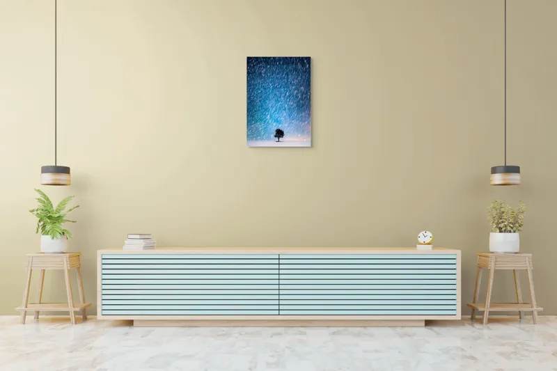 Tablou Canvas, "Steaua nordului peste copacul singuratic", Stele, Cădere, Noapte, Solitudine, Peisaj, Magie, Cer., 50 x 70 cm – poza 6