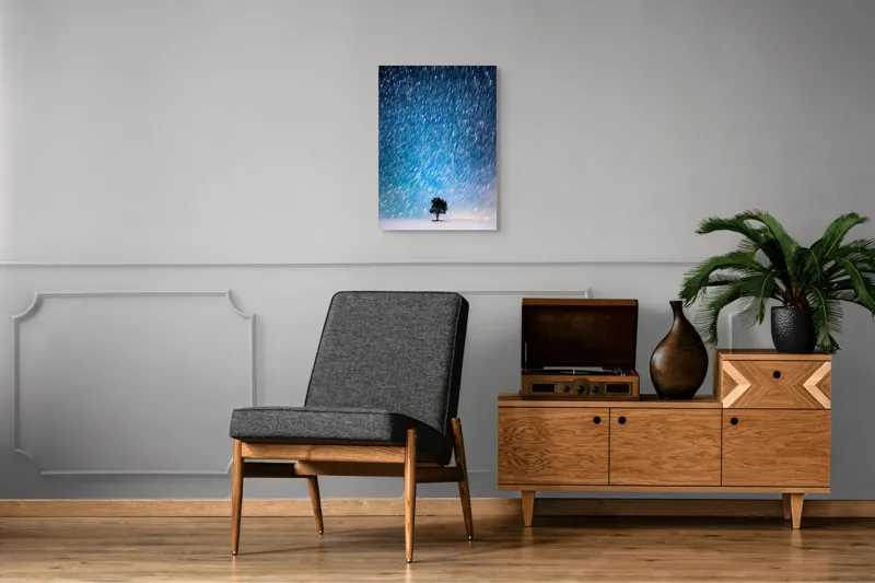 Tablou Canvas, "Steaua nordului peste copacul singuratic", Stele, Cădere, Noapte, Solitudine, Peisaj, Magie, Cer., 50 x 70 cm – poza 8