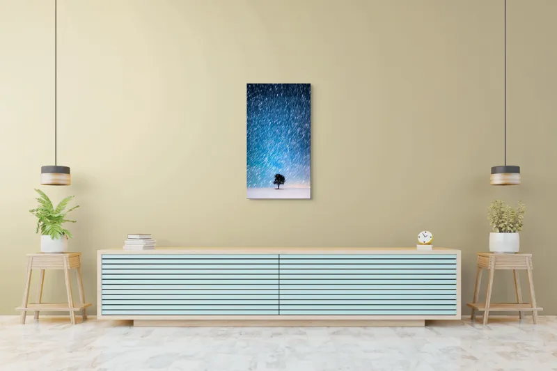 Tablou Canvas, "Steaua nordului peste copacul singuratic", Stele, Cădere, Noapte, Solitudine, Peisaj, Magie, Cer., 50 x 90 cm – poza 6