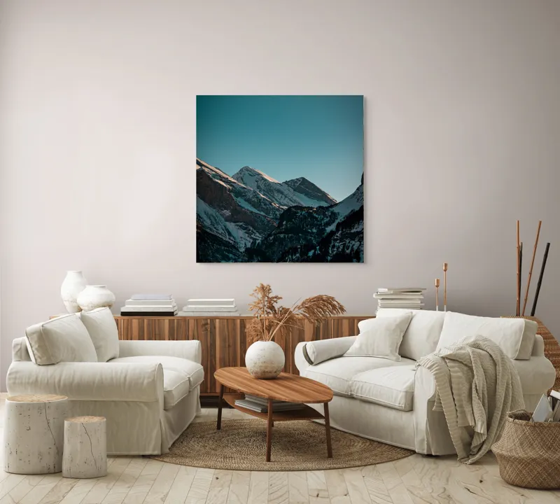 Tablou Canvas, "Măreția munților în lumina serii", Creste, Albastre, Inalte, Majestuoase, Impunatoare, Senine, Recifate, Spectaculoase, 100 x 100 cm – poza 3
