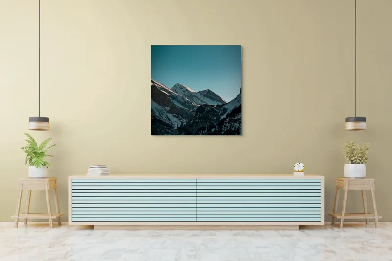 Tablou Canvas, "Măreția munților în lumina serii", Creste, Albastre, Inalte, Majestuoase, Impunatoare, Senine, Recifate, Spectaculoase, 100 x 100 cm – poza 5