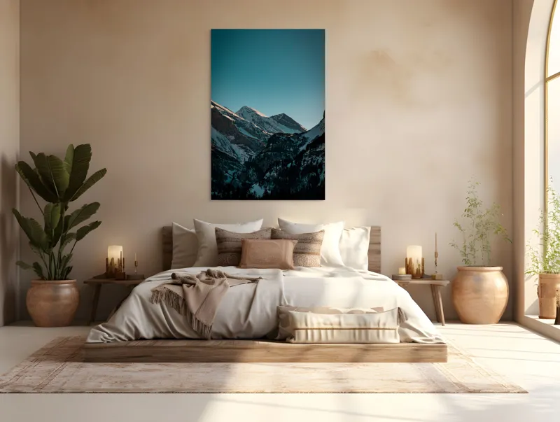Tablou Canvas, "Măreția munților în lumina serii", Creste, Albastre, Inalte, Majestuoase, Impunatoare, Senine, Recifate, Spectaculoase, 100 x 150 cm – poza 3