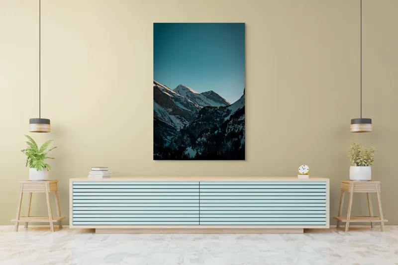 Tablou Canvas, "Măreția munților în lumina serii", Creste, Albastre, Inalte, Majestuoase, Impunatoare, Senine, Recifate, Spectaculoase, 100 x 150 cm – poza 4