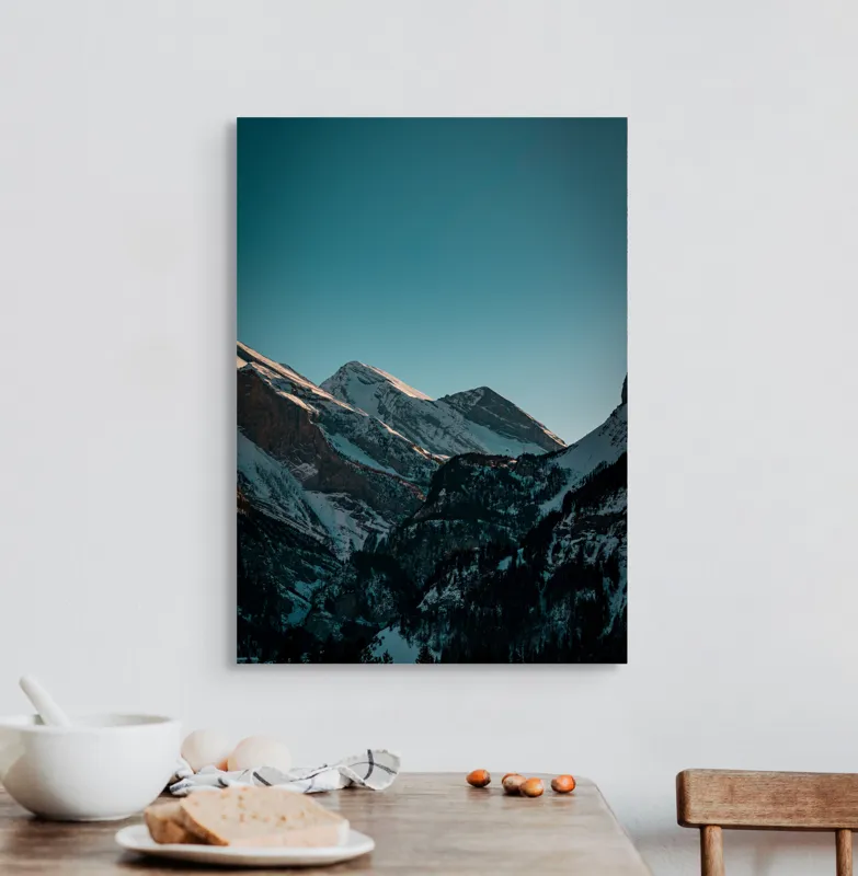 Tablou Canvas, "Măreția munților în lumina serii", Creste, Albastre, Inalte, Majestuoase, Impunatoare, Senine, Recifate, Spectaculoase, 50 x 70 cm – poza 3