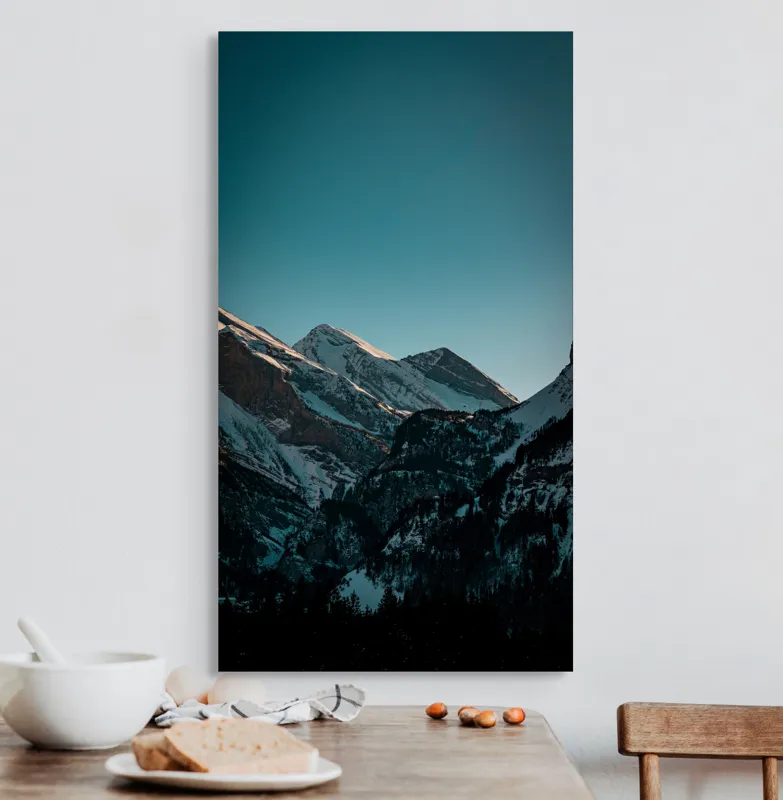 Tablou Canvas, "Măreția munților în lumina serii", Creste, Albastre, Inalte, Majestuoase, Impunatoare, Senine, Recifate, Spectaculoase, 50 x 90 cm – poza 3