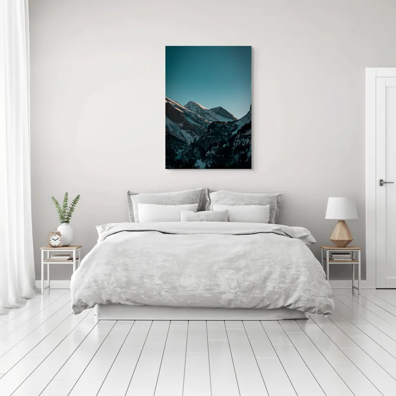 Tablou Canvas, "Măreția munților în lumina serii", Creste, Albastre, Inalte, Majestuoase, Impunatoare, Senine, Recifate, Spectaculoase, 70 x 100 cm – poza 3